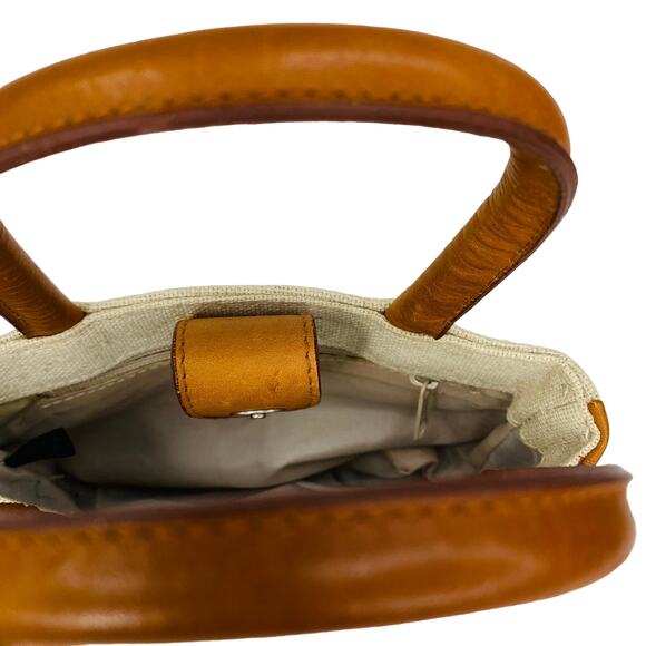 Reaction Kenneth Cole Mini Purse Beige Canvas Leather Trim - Picture 7 of 13